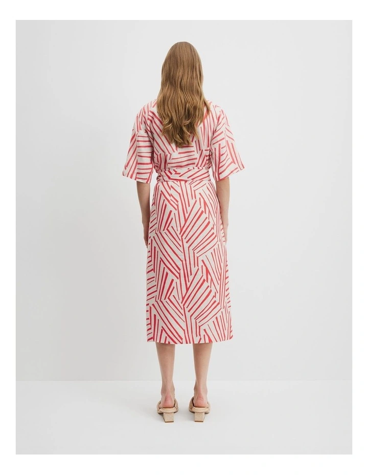 Organically Grown Linen Print Wrap Midi Skirt in Spliced Stripe image 4