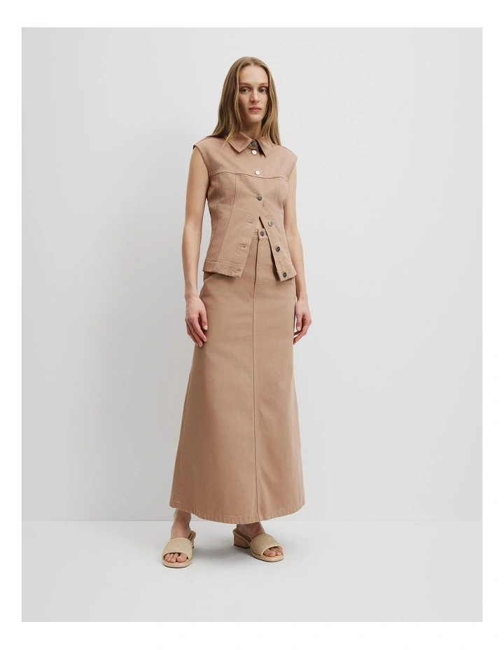 Denim Maxi Skirt in Nougat image 1