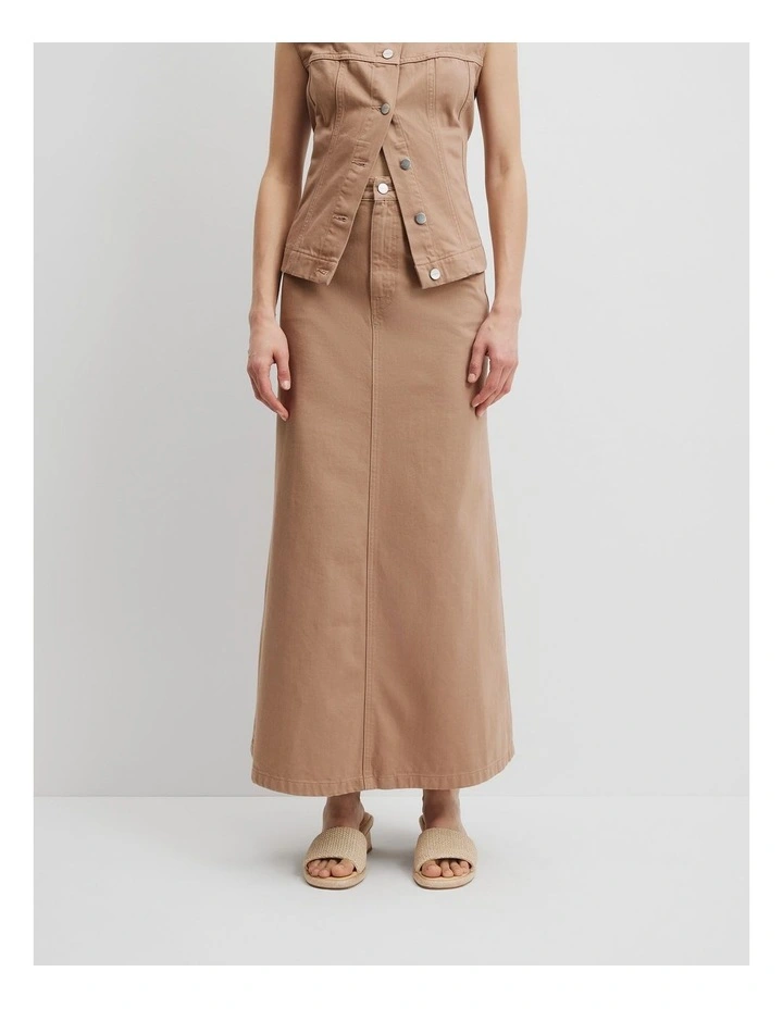 Denim Maxi Skirt in Nougat image 2