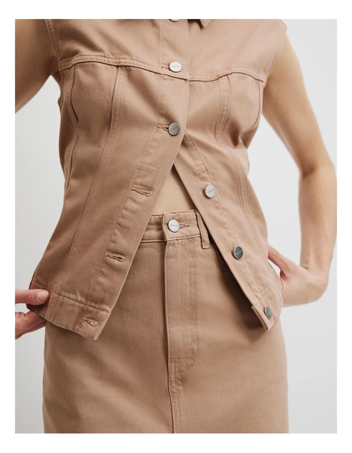 Denim Maxi Skirt in Nougat image 3