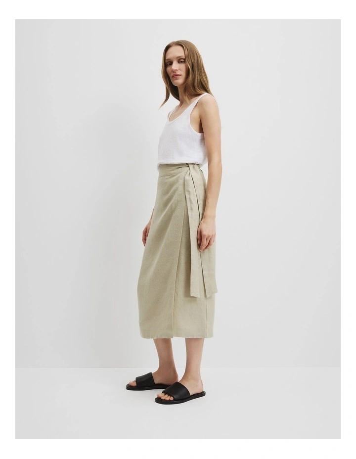 Organically Grown Linen Wrap Midi Skirt in Light Pistachio image 1