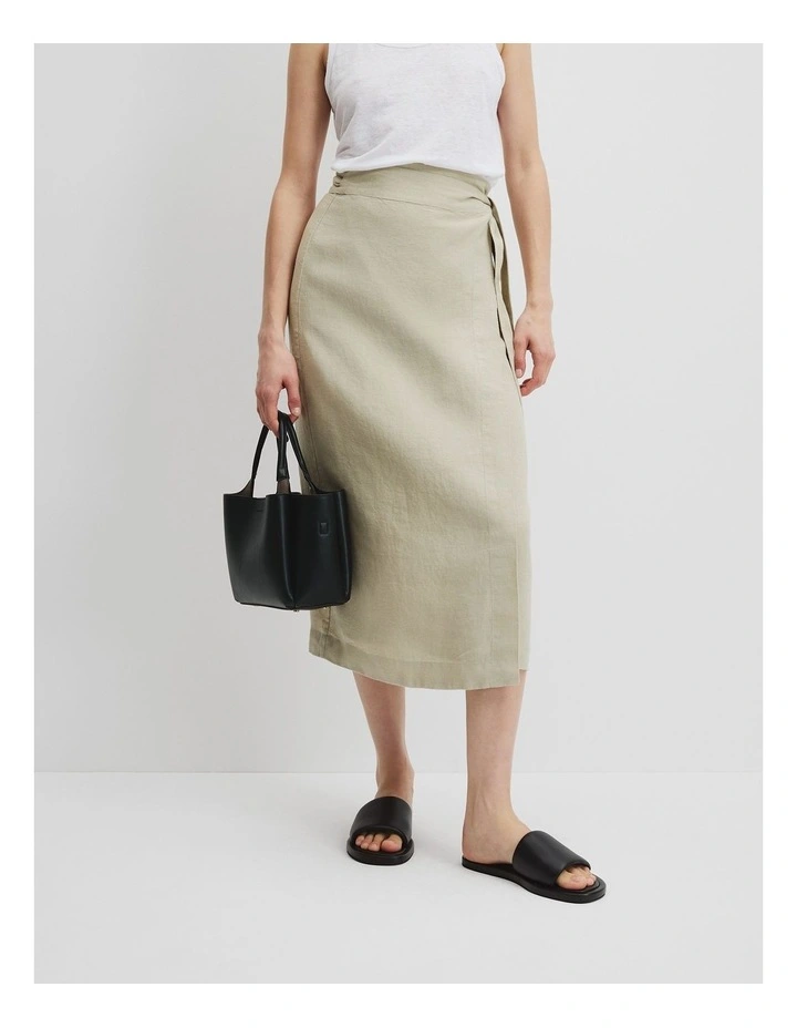 Organically Grown Linen Wrap Midi Skirt in Light Pistachio image 2