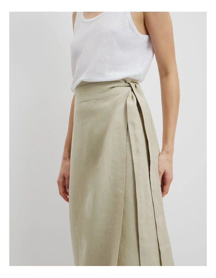 Organically Grown Linen Wrap Midi Skirt in Light Pistachio image 3