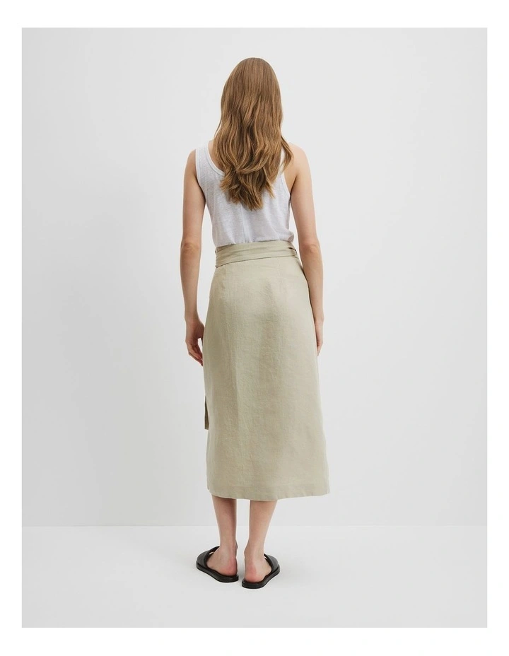 Organically Grown Linen Wrap Midi Skirt in Light Pistachio image 4
