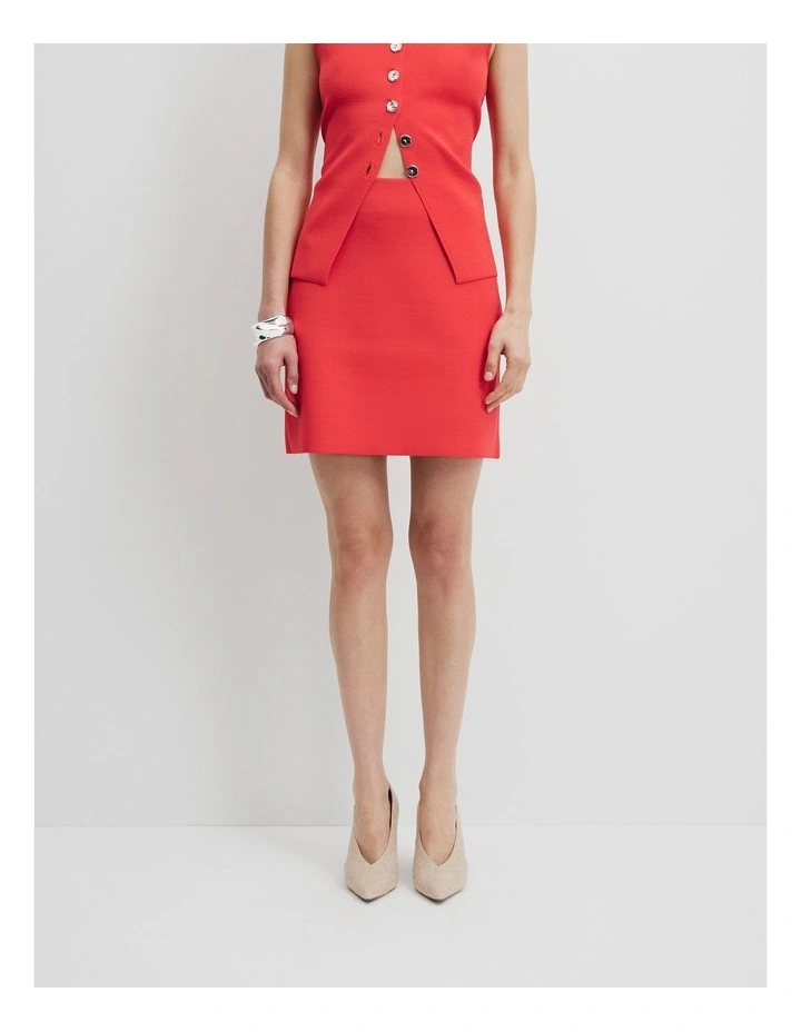 Compact Knit Mini Skirt in Ruby image 2
