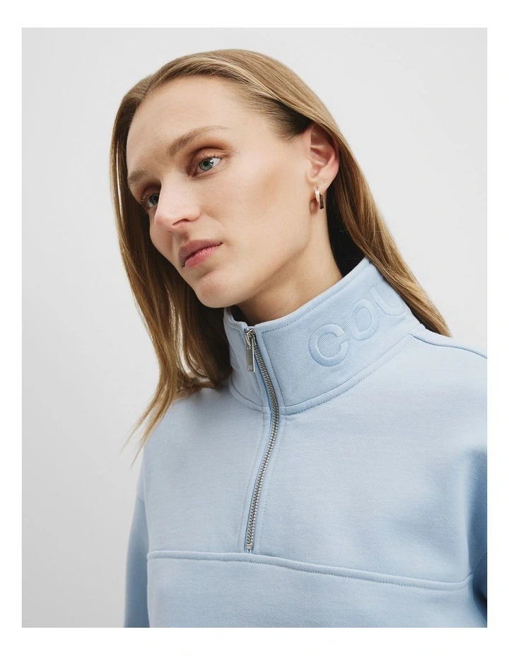 Australian Cotton Zip Collar Sweat in Smoke Blue image 1