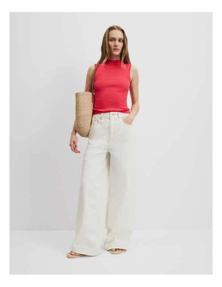 Australian Cotton Blend Mock Neck Rib Tank in Ruby image 1
