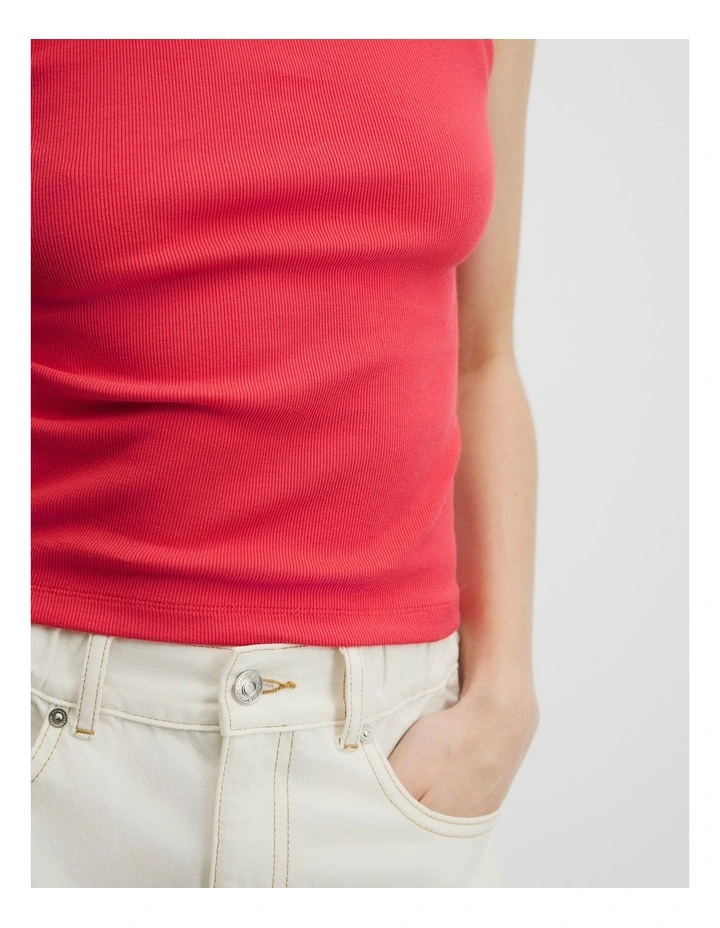 Australian Cotton Blend Mock Neck Rib Tank in Ruby image 2