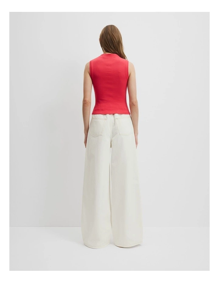 Australian Cotton Blend Mock Neck Rib Tank in Ruby image 4