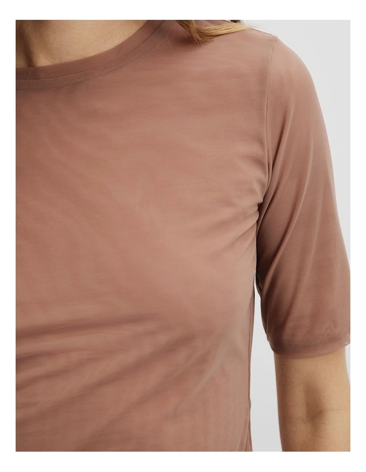 Mesh Half Sleeve Top in Nutmeg image 2