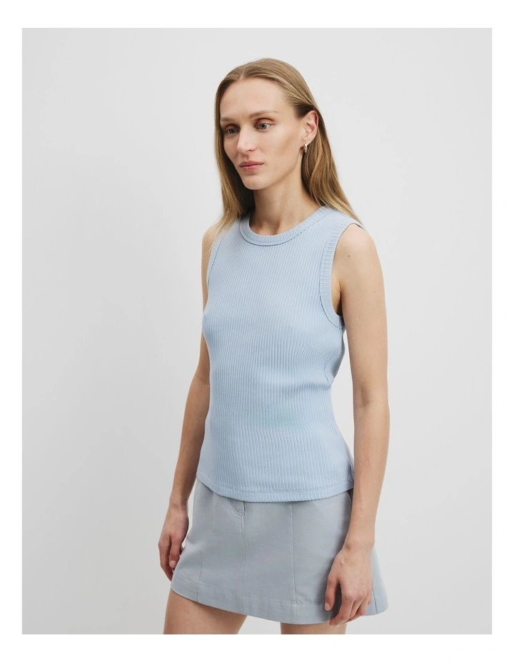 Australian Cotton Blend High Neck Rib Tank in Smoke Blue image 1