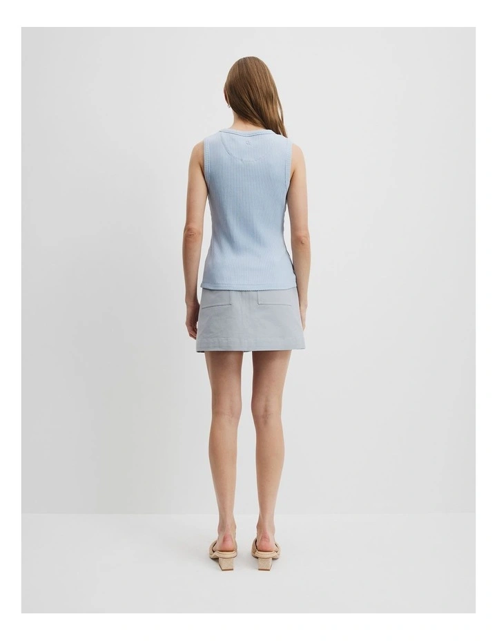 Australian Cotton Blend High Neck Rib Tank in Smoke Blue image 2