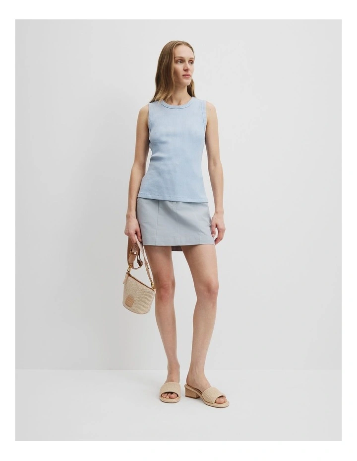 Australian Cotton Blend High Neck Rib Tank in Smoke Blue image 3