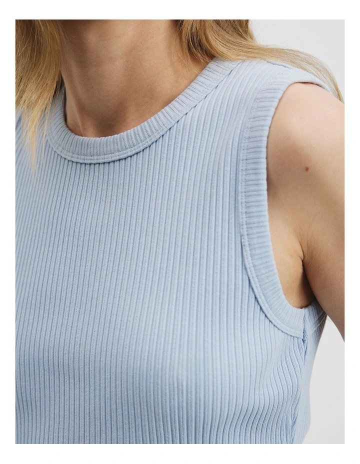 Australian Cotton Blend High Neck Rib Tank in Smoke Blue image 4