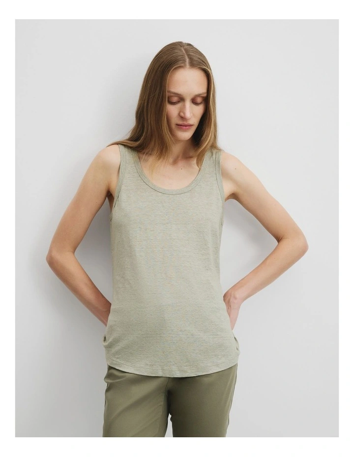 Linen Jersey Tank in Dark Pistachio image 4