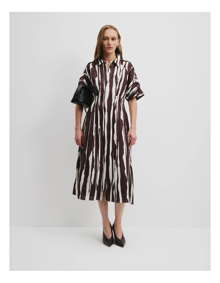 Print Cinched Shirt Dress in Abstract Zebra Print image 1