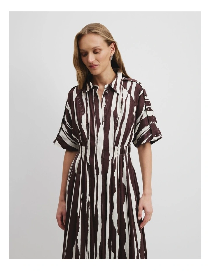 Print Cinched Shirt Dress in Abstract Zebra Print image 2