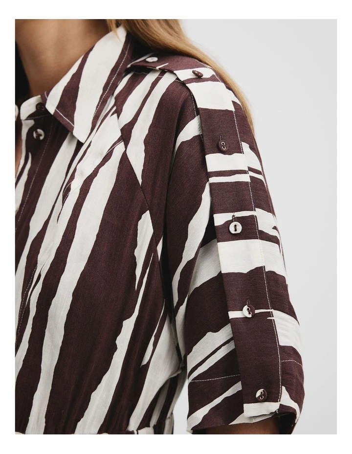 Print Cinched Shirt Dress in Abstract Zebra Print image 3