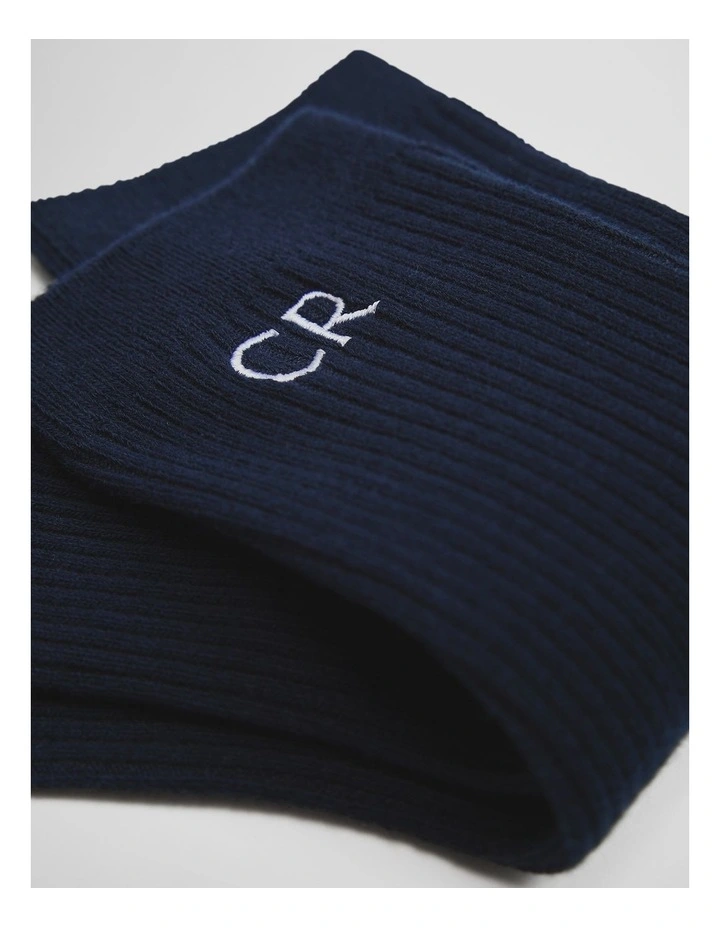 Australian Cotton Blend CR Classic Logo Rib Three-Quarter Crew Sock in Navy image 2
