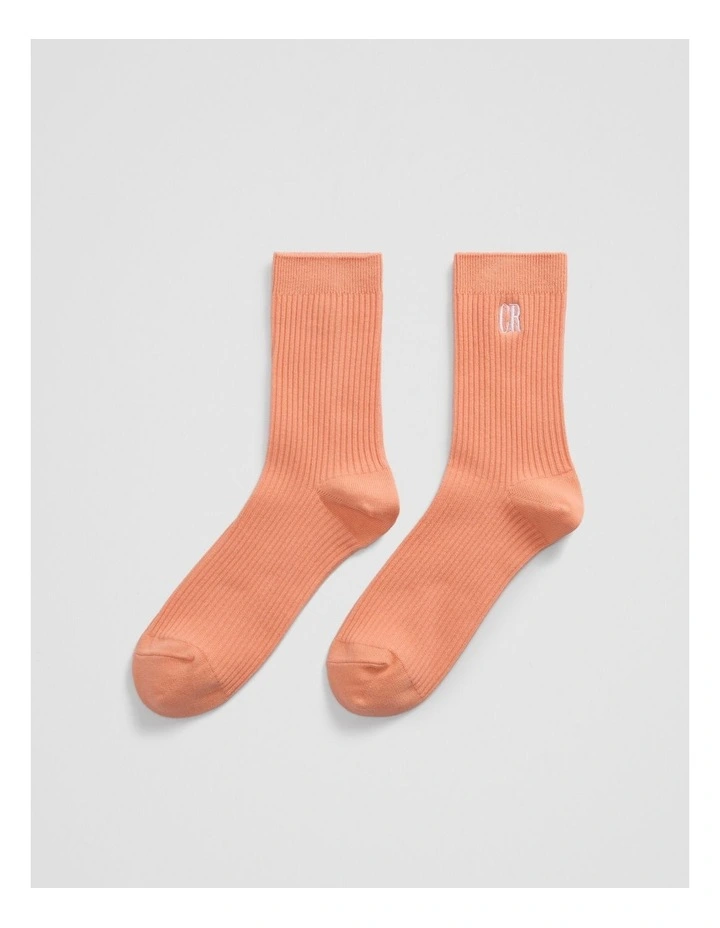 Australian Cotton Blend CR Ribbed Three Quarter Crew Sock in Melon image 1