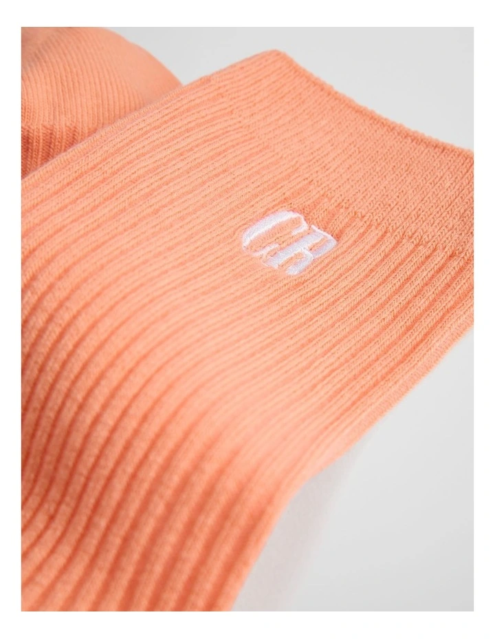 Australian Cotton Blend CR Ribbed Three Quarter Crew Sock in Melon image 2