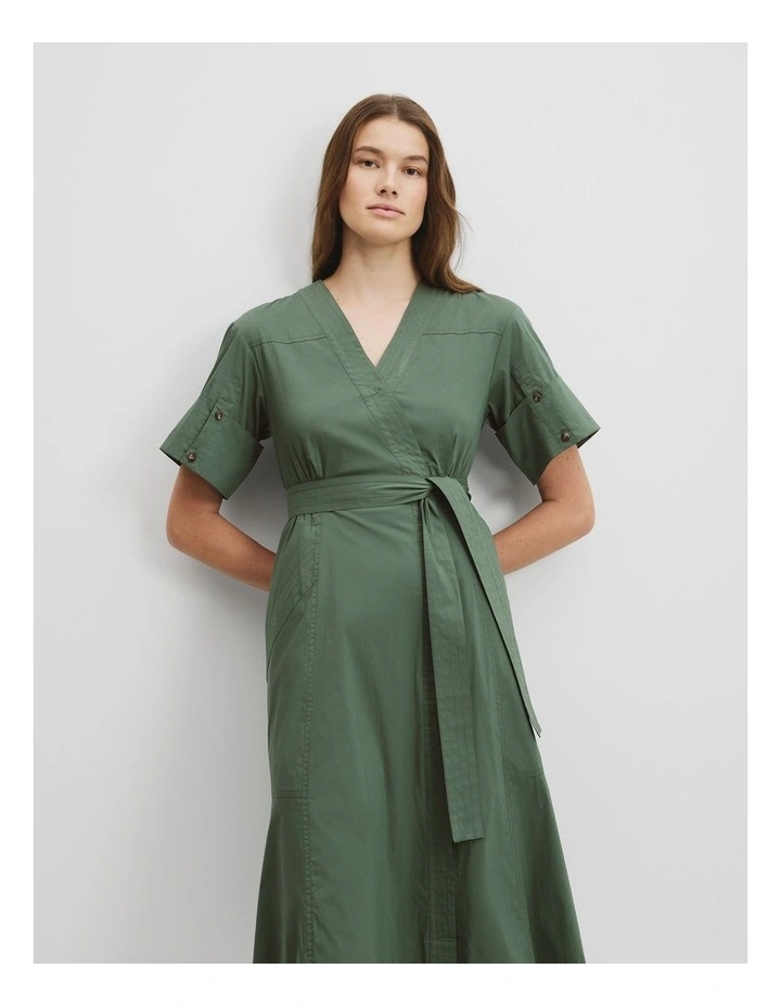 Utility Shirt Midi Dress in Pine image 2