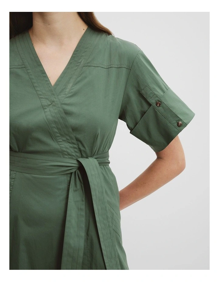 Utility Shirt Midi Dress in Pine image 3