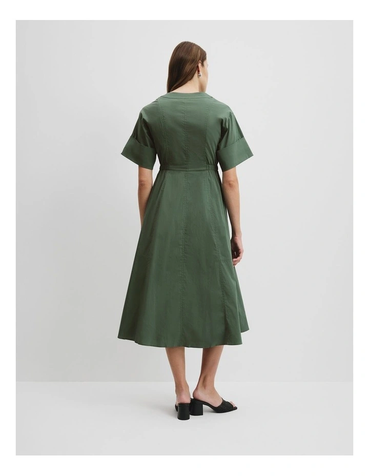 Utility Shirt Midi Dress in Pine image 4