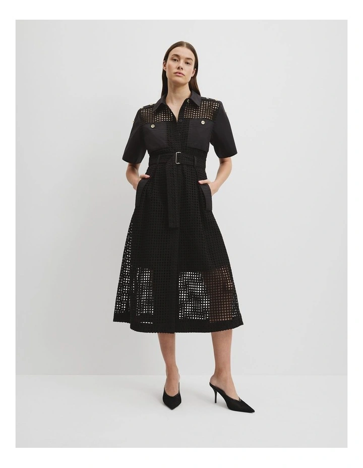 Utility Mesh Midi Dress in Black image 1