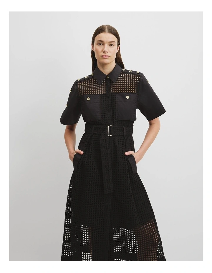 Utility Mesh Midi Dress in Black image 2
