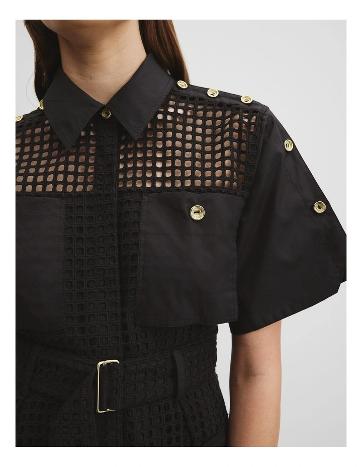 Utility Mesh Midi Dress in Black image 3