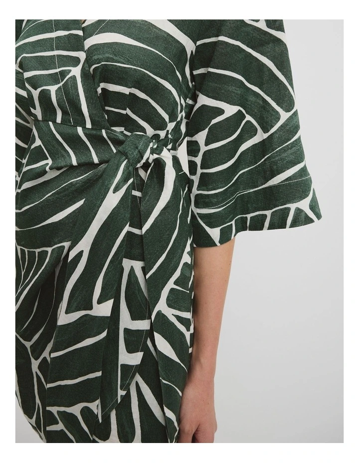 Print Ramie Wrap Dress in Pine Geo image 3