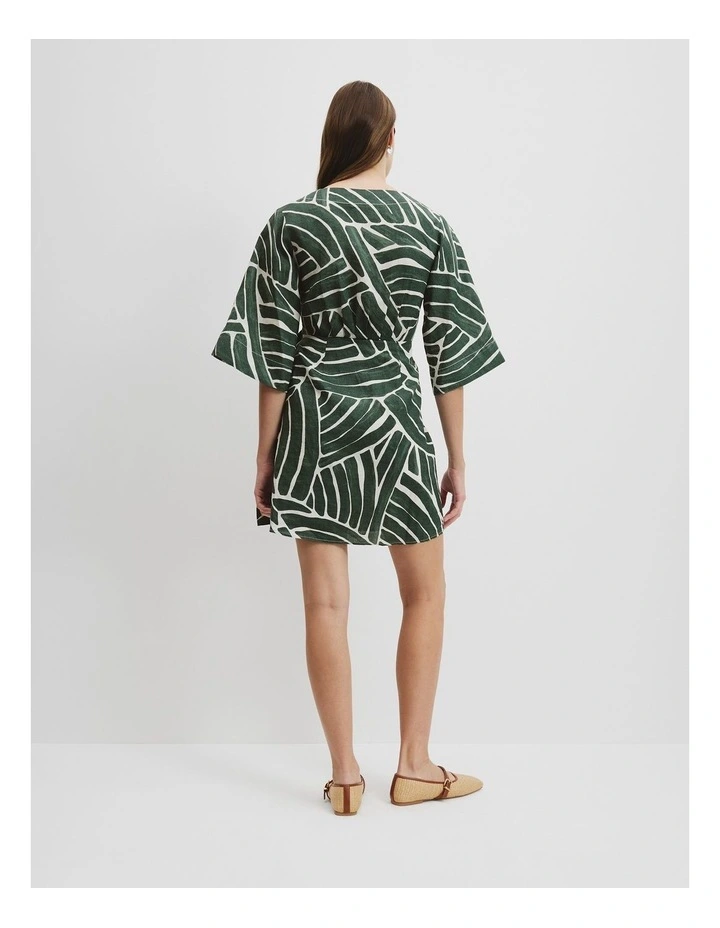 Print Ramie Wrap Dress in Pine Geo image 4