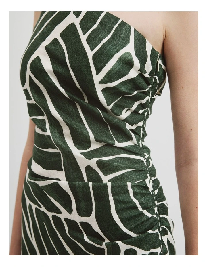 Linen Print Asymmetric Dress in Pine Geo image 2