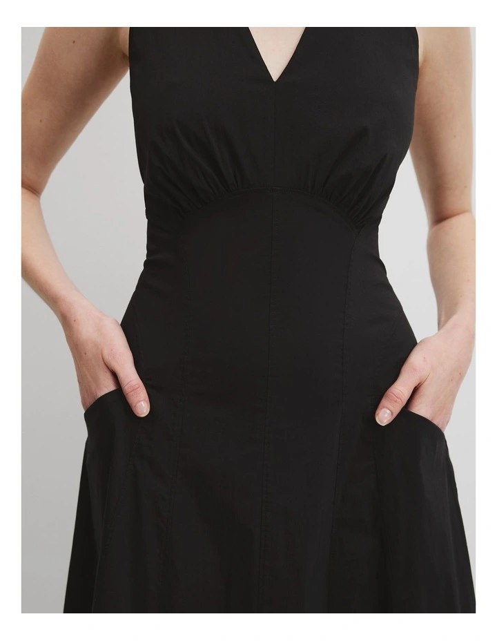 Stripe Poplin Midi Dress in Black image 2