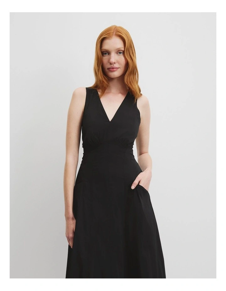 Stripe Poplin Midi Dress in Black image 3