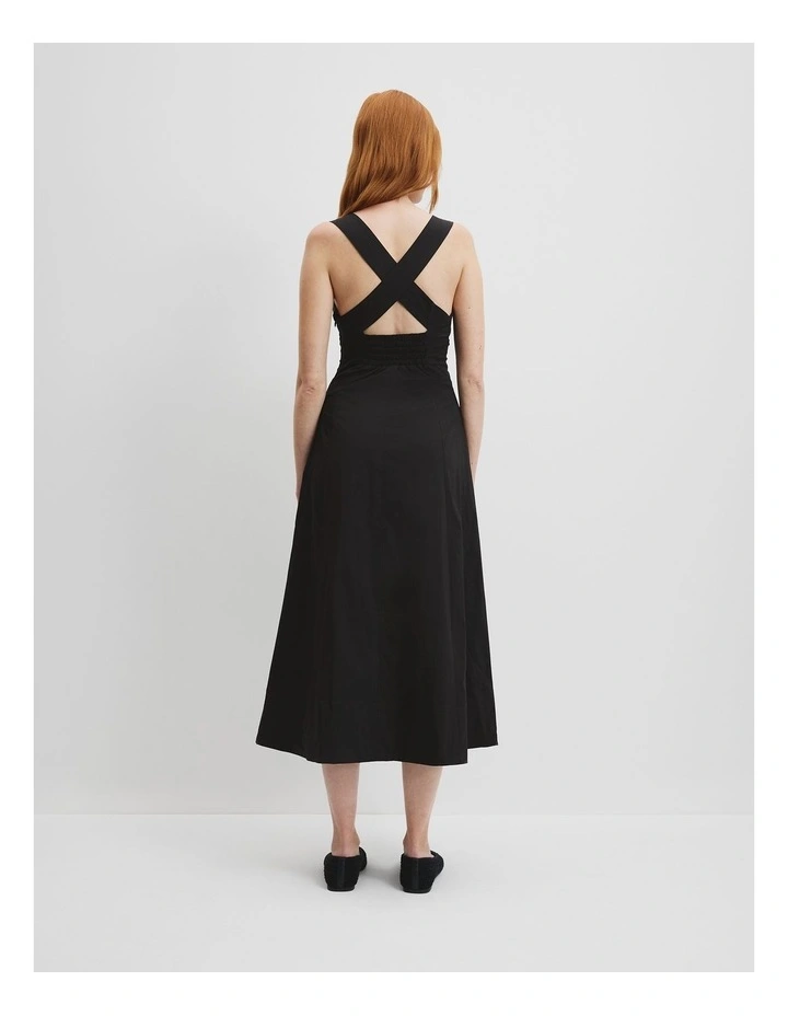 Stripe Poplin Midi Dress in Black image 4