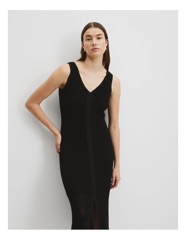 Australian Cotton V-Neck Crochet Dress in Black image 1