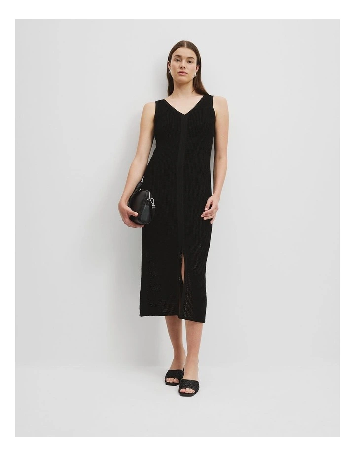Australian Cotton V-Neck Crochet Dress in Black image 3