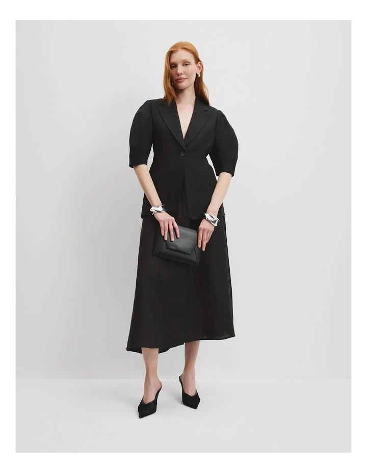 Organically Grown Linen Yarn Dyed Short Sleeve Blazer in Black image 3