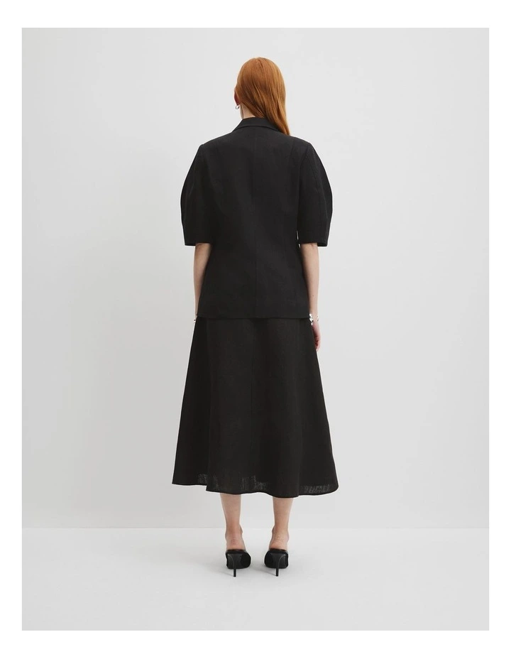 Organically Grown Linen Yarn Dyed Short Sleeve Blazer in Black image 4