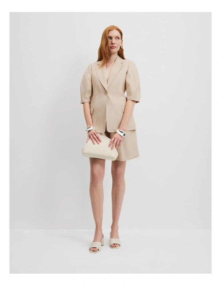 Organically Grown Linen Yarn Dyed Short Sleeve Blazer in Wheat image 1