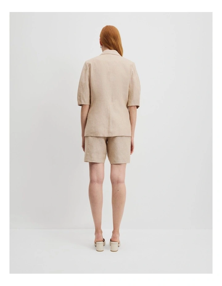 Organically Grown Linen Yarn Dyed Short Sleeve Blazer in Wheat image 4
