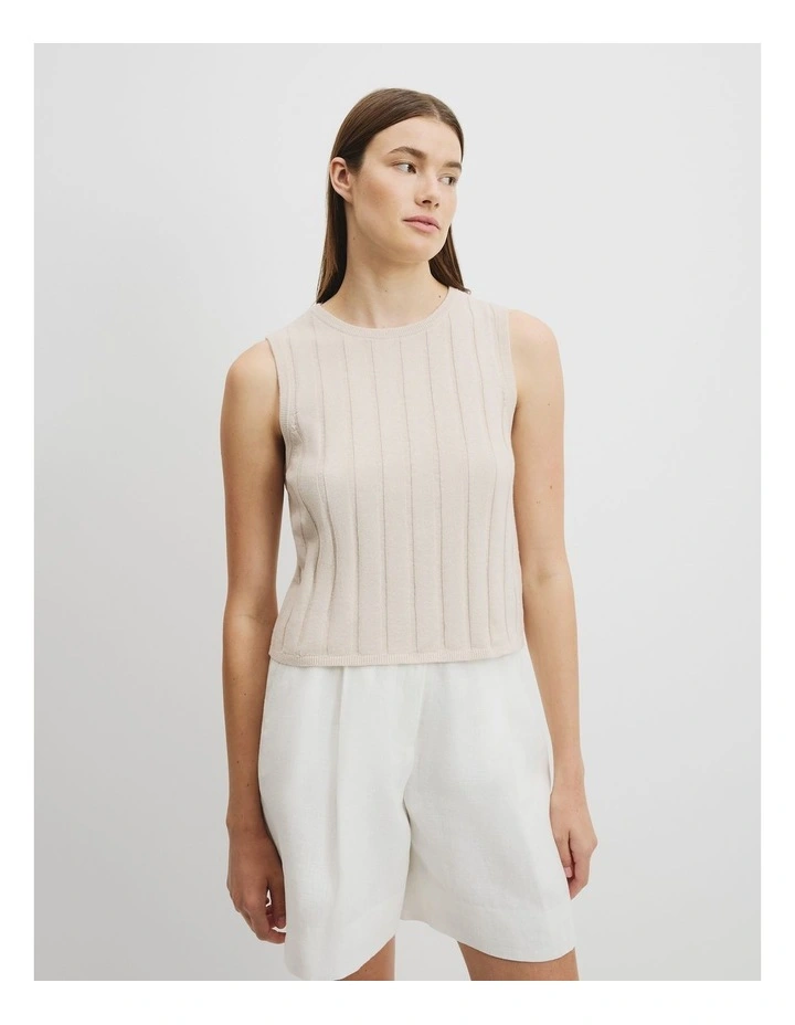 Organically Grown Cotton Linen Tank in Sand image 2