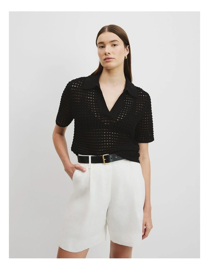 Australian Cotton Textured Knit Polo in Black image 1