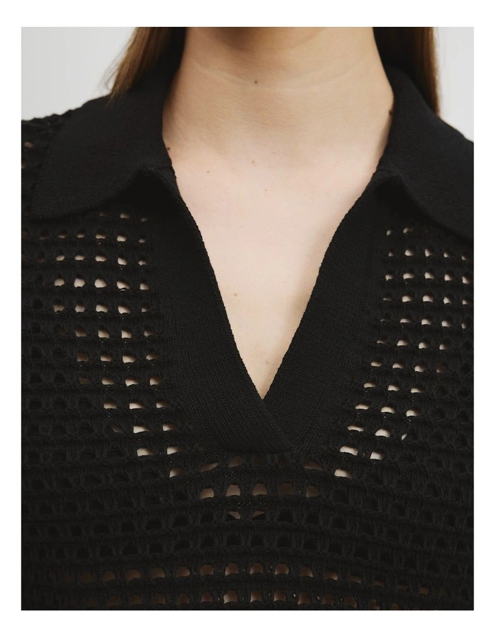 Australian Cotton Textured Knit Polo in Black image 2