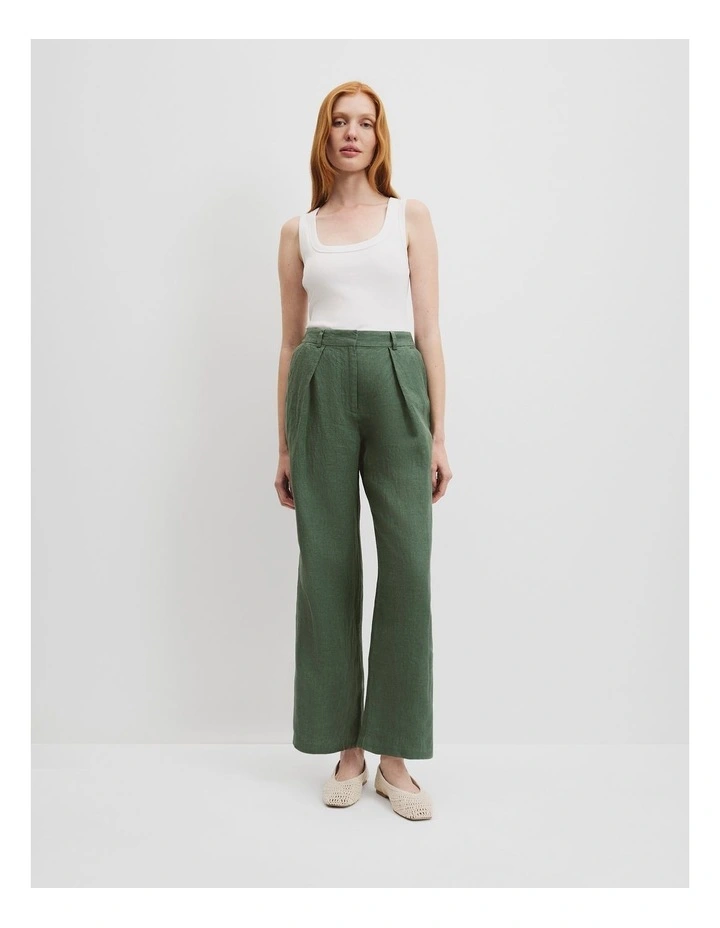 Organically Grown Linen Tuck Front Pant in Pine image 1