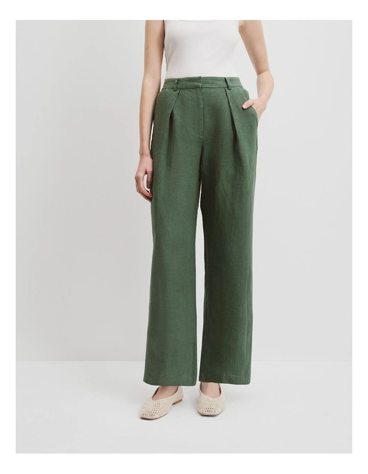 Organically Grown Linen Tuck Front Pant in Pine image 2