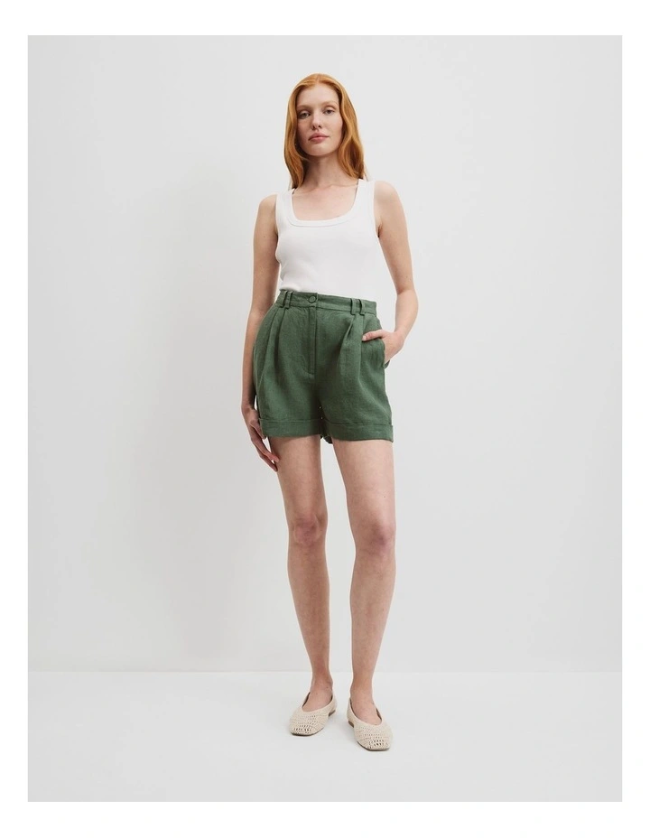 Organically Grown Linen Tuck Front Short in Pine image 1