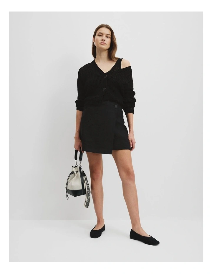 Organically Grown Linen Wrap Mini Skirt in Black image 1